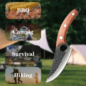 SmileBear Butcher Knife Hand Forged Boning Knife with Sheath Viking Knife Japanese Knife, High Carbon Steel Fillet Chef Knife Meat Cleaver Knife for Kitchen Camping, BBQ