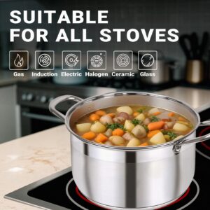 Kirecoo Stainless Steel Stock Pot - 8 Quart Heavy Duty Induction Cooking Pot with Visible Lid for Pasta, Soup, Spaghetti, Nonstick Thick Bottom Big Soup Canning Pot, Deep Cookware Boiling Simmer Pot