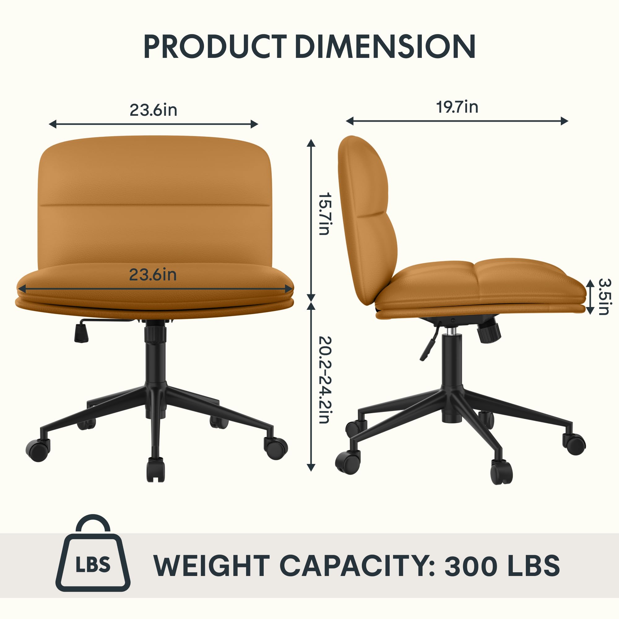 FLEXISPOT Criss Cross Chair with Wheels, Vanity Chair with High Back, Criss Cross Office Chair, Armless Desk Chair with Comfy Wide Seat Cushion for Home Office（Golden Brown）