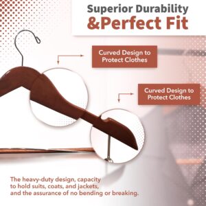 DEILSY™ Suit Hangers for Men with Open Bar 5 Pack - Premium Brown Wooden Pants Hangers - Durable Suit Hangers for Closet Organization - Jacket Hanger Wide Thick Hangers Wood Clothes Hangers