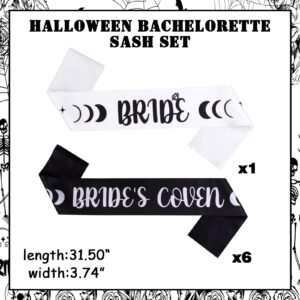 Serencatcher Halloween Bachelorette Party Sashes, 7pcs Halloween Sash and Bride’s Coven Sash White and Black for Witchy Halloween Bachelorette Party Halloween Bridal Shower Decorations Bride to be