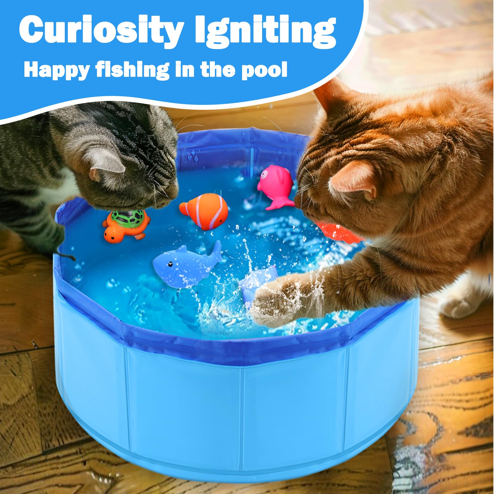 Mity rain Cat Water Toy - Cat Pool with Interactive Fish Toys, Fish Bowl Cat Toys for Indoor Bored Cats Interactive Cat Toys for Indoor Cats, Blue