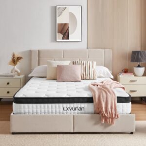 Lxvunan Queen Mattress, 10 Inch Box Mixed Mattress, Including Gel Memory Foam Mattress, Independent Bag Spring Mattress, Medium Hardness, Comfortable and Breathable