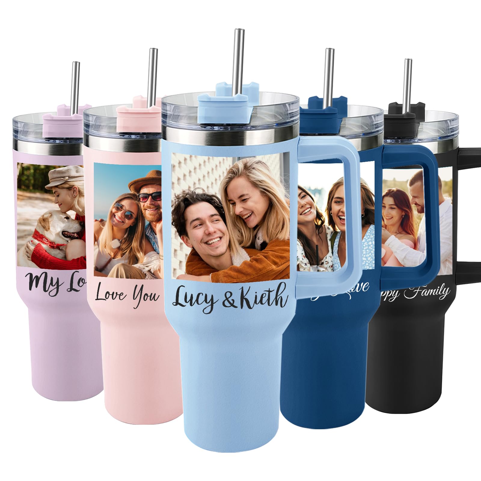 Elemtansy Ships Next Day from USA, Personalized 40 Oz Tumbler with Handle and Straw, Custom Tumblers Personalized with Name&Picture, Anniversary Gifts for Men, Christmas Gifts for Women Men