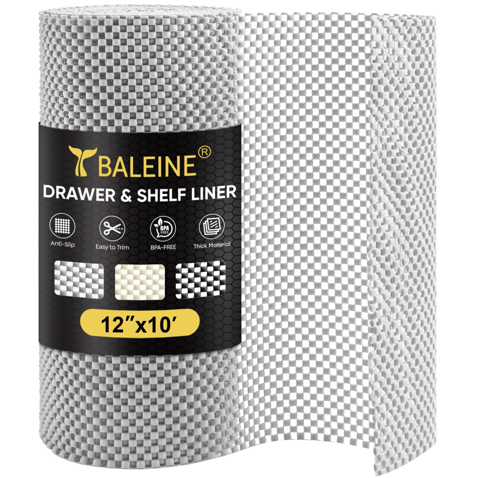 BALEINE Cabinet Liner, Drawer Liner, Shelf Liners for Kitchen Cabinets Non-Adhesive, Non-Slip Protect Desks, Cupboard, Drawers, Shelves, Tableware (12 in x 10 Ft, Gray)