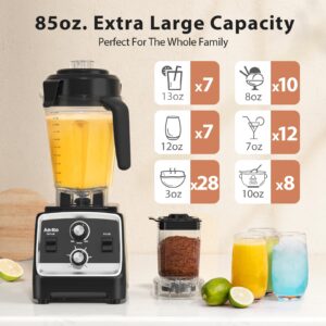 Aeitto Blenders for Kitchen with 1800W Motor, 85 Oz. Extra Large Capacity, 2-in-1 Blender & Grinder Combo, BPA-Free Countertop Professional Blender for Smoothies, Ice Crush, Frozen Drinks, Black