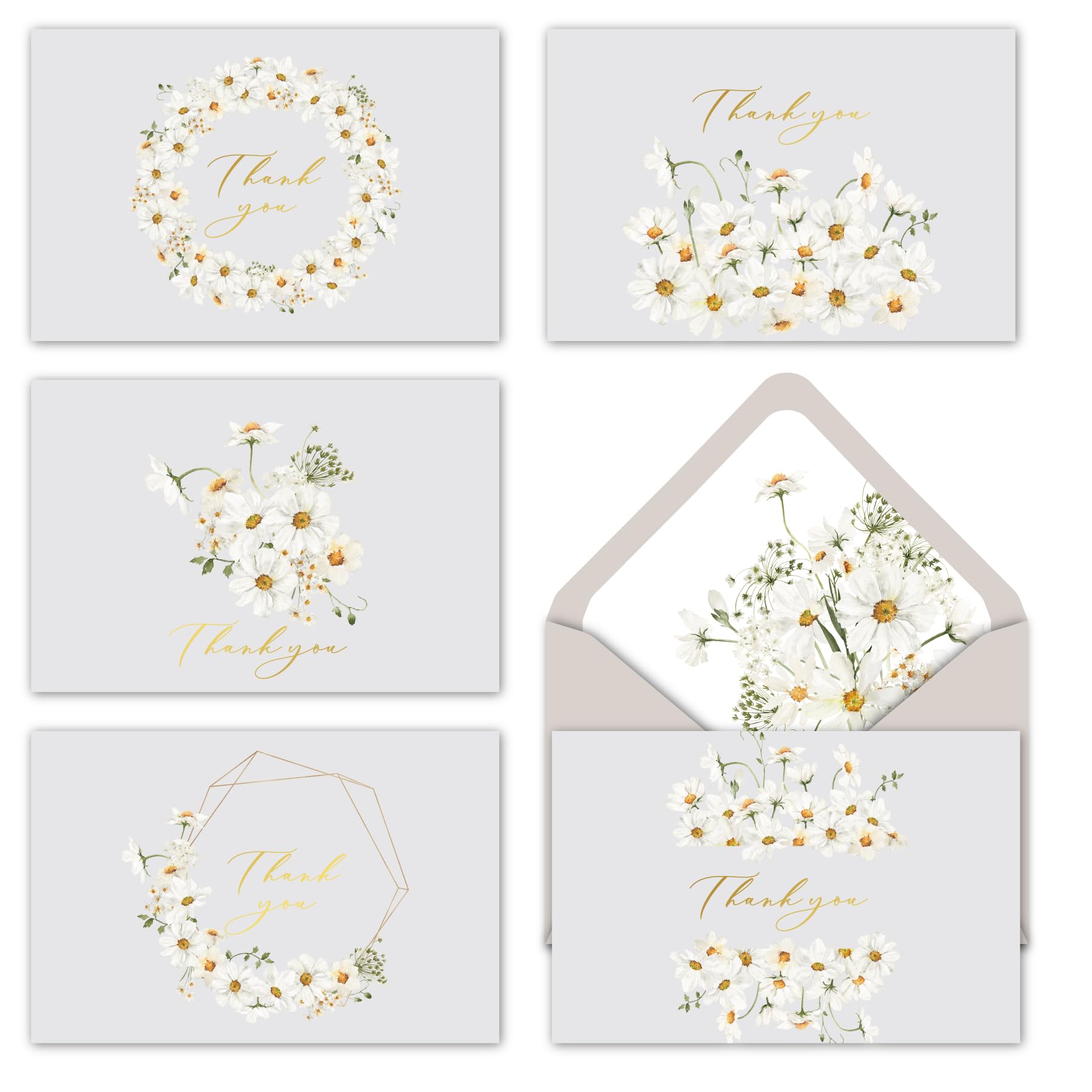 Gooji 4x6 Daisy Thank You Cards with Envelopes Floral Thank You Cards (Bulk 20-Pack) Watercolor Wildflower, Bridal Shower, Baby Shower, Weddings, Baptism, Small Business, Thanksgiving