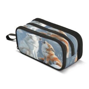 boenle arctic wolf fox pencil case box boys girls large pencil pouch zipper compartments big capacity stationery pen bag organizer kids teens adults school