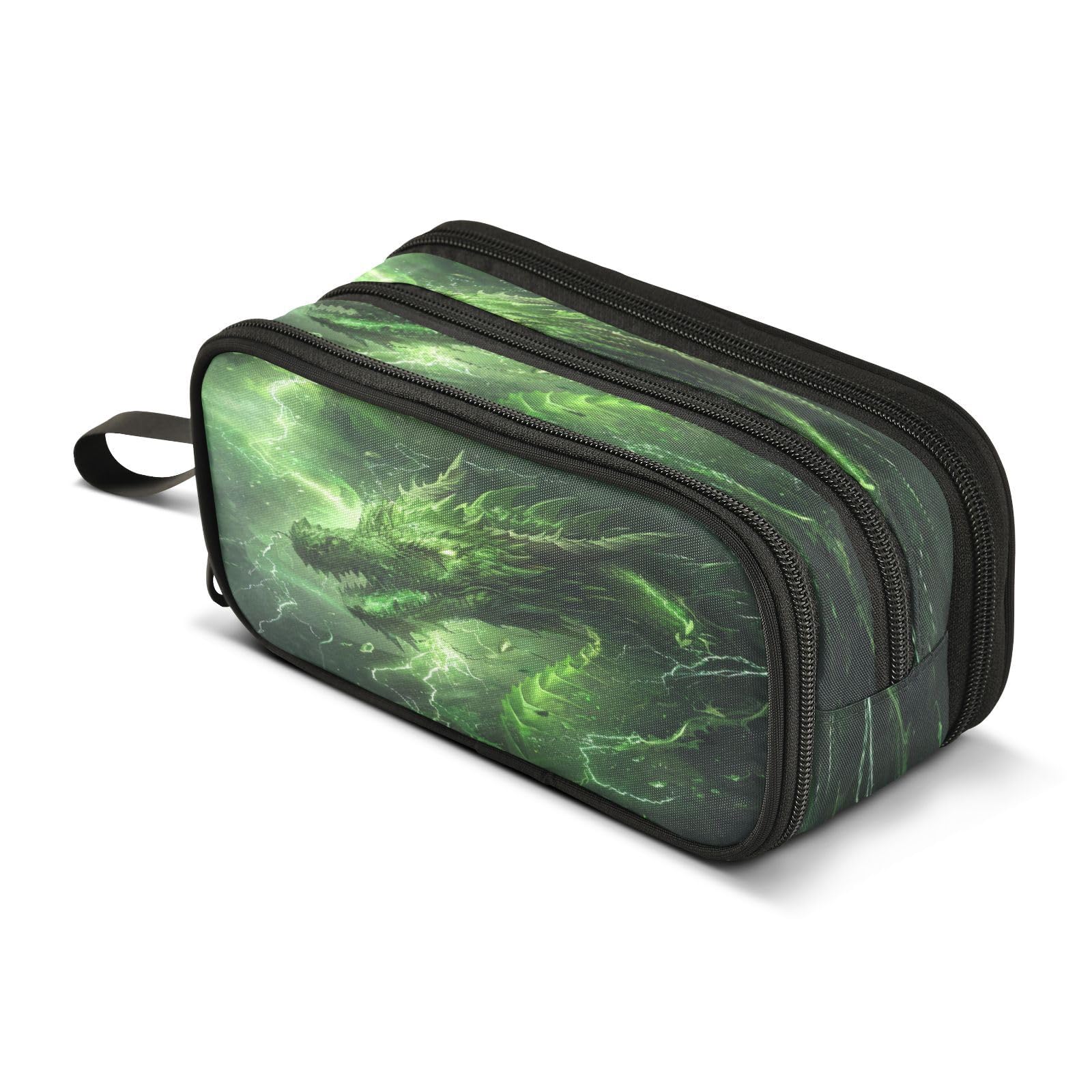 BOENLE Dragon Green Lightning Pencil Case Box Boys Girls Large Pencil Pouch Zipper Compartments Big Capacity Stationery Pen Bag Organizer Kids Teens Adults School