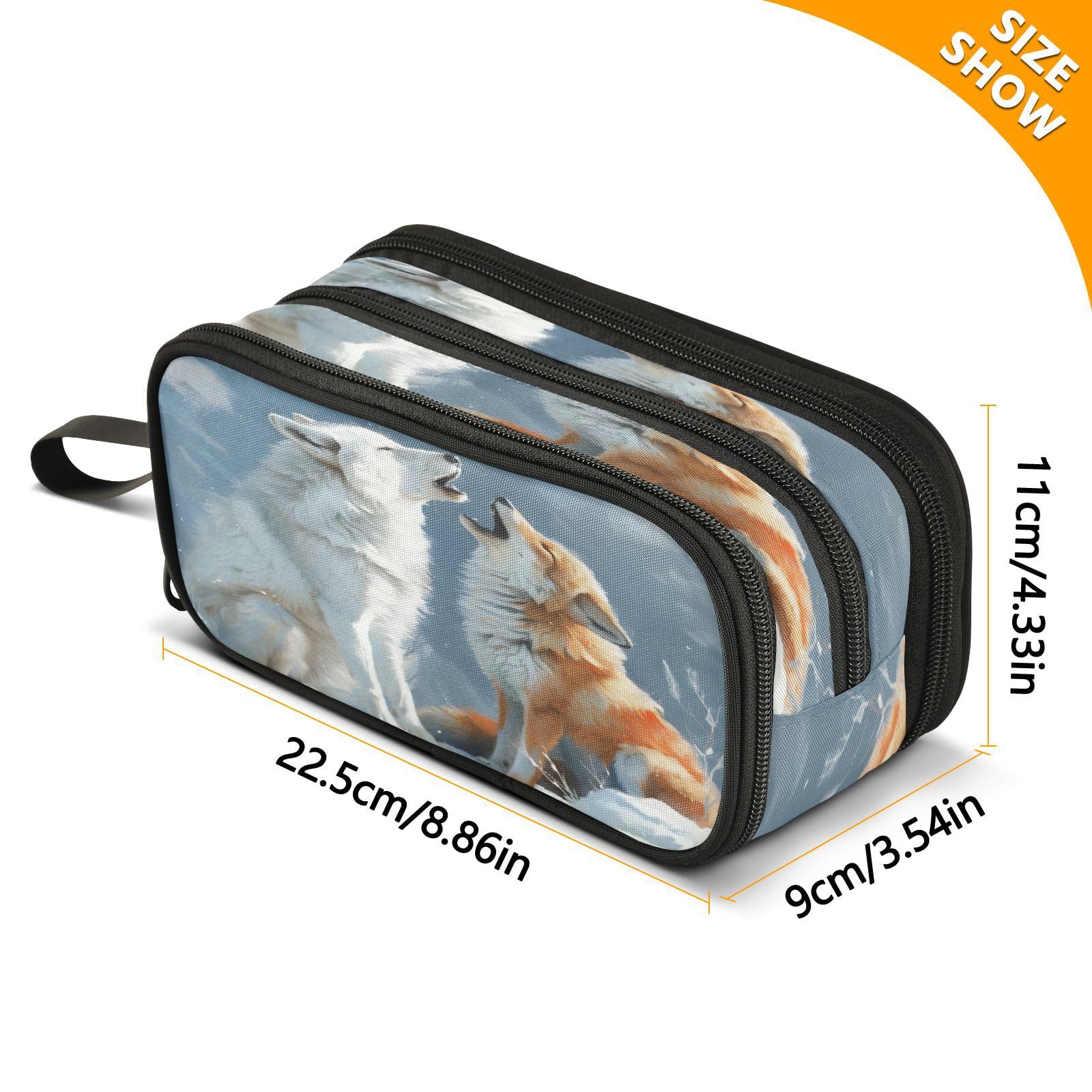 BOENLE Arctic Wolf Fox Pencil Case Box Boys Girls Large Pencil Pouch Zipper Compartments Big Capacity Stationery Pen Bag Organizer Kids Teens Adults School