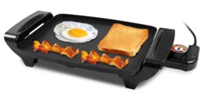 elite gourmet egr-2722b electric 10.5" x 8.5" griddle, cool-touch handles non-stick surface, removable/adjustable thermostat, skid free-rubber feet, black