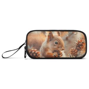 BOENLE Cute Squirrels Pine Cones Pencil Case Box Boys Girls Large Pencil Pouch Zipper Compartments Big Capacity Stationery Pen Bag Organizer Kids Teens Adults School