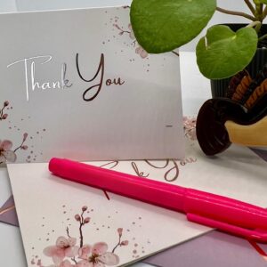 Aeon Passions Elegant Floral Thank You Cards with Rose Gold Foil Stamping and Envelopes with Gold Lining in a Sturdy Box - 36 Pack - 4x6 Inches (Weddings, Bridal Showers, Birthdays and more) (Pink)