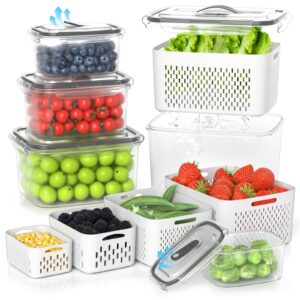 damynuo 5 pack fruit storage containers for fridge - clear berry containers with colander, airtight fridge organizer bins with vent handle lids for refrigerator organizers and storage keep fresh