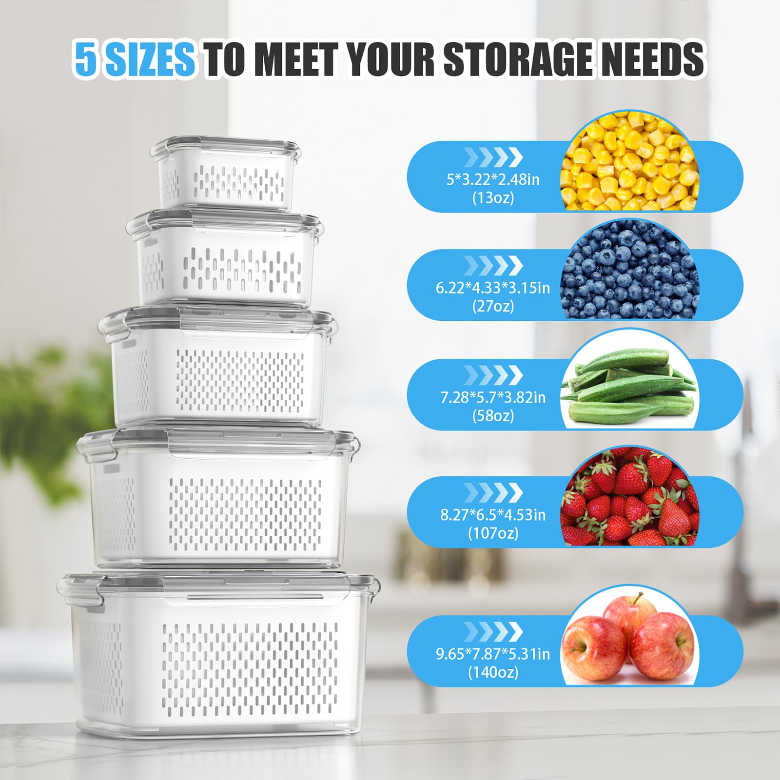 damynuo 10Pack Fruit Storage Containers for Fridge - Fridge Organizers and Storage with Vent and Handle Lids, Fruit Containers for Fridge with Colander, Refrigerator Organizers and Storage Keep Fresh