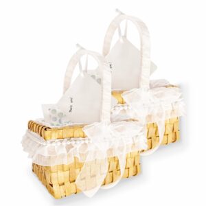 wangzhaokejism 2 pack flower girl basket，flower basket for weddings bridal anniversary party decor，handwoven easter basket，wicker basket for wedding flower girl