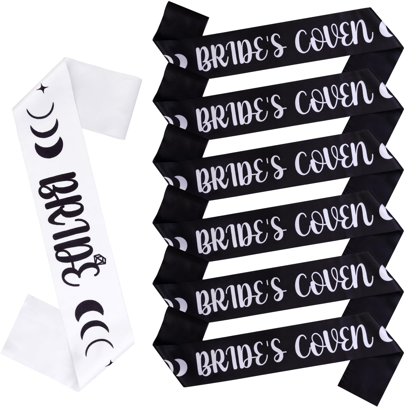 Serencatcher Halloween Bachelorette Party Sashes, 7pcs Halloween Sash and Bride’s Coven Sash White and Black for Witchy Halloween Bachelorette Party Halloween Bridal Shower Decorations Bride to be