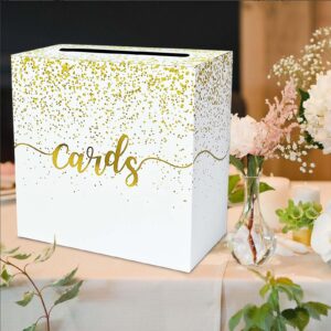 FALIZIFU Gold Card Box for Party Gift Card Box Holder Envelope Box for Wedding Birthday Baby Shower Retirement Gold Foil Card Box