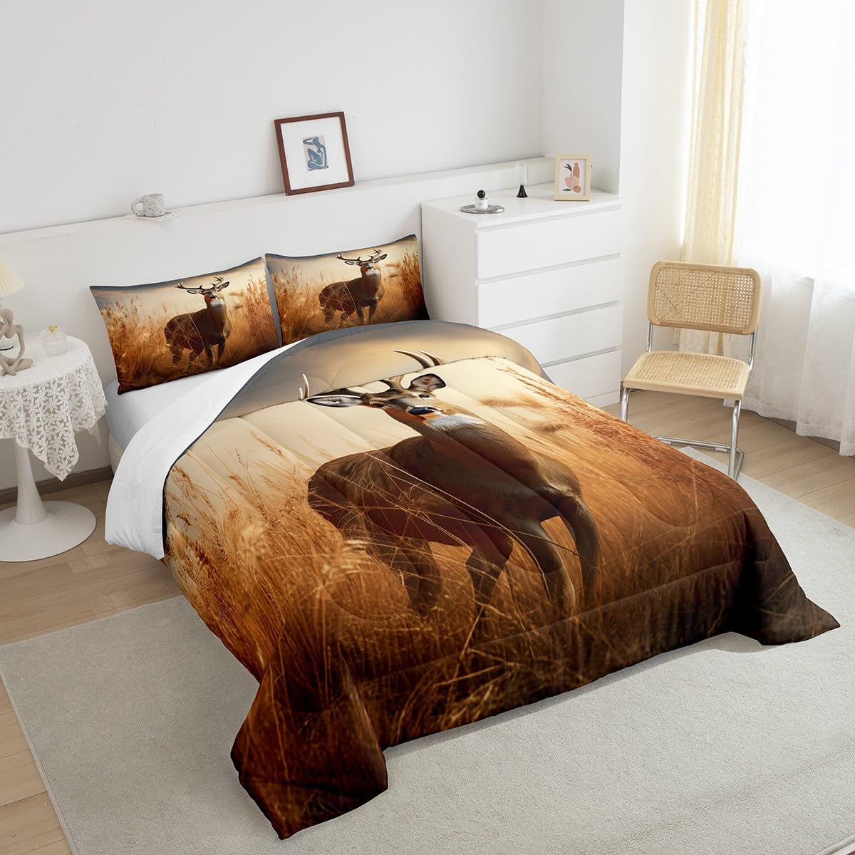 Feelyou Deer Comforter Set Forest Hunting Bedding Set for Kids Boys Girls Wild Animal Quilt Set Western Farmhouse Comforter Queen Size