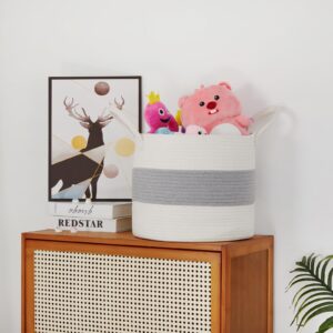 Ladkew Woven Cotton Rope Storage Basket With Handle,Laundry Basket,Blanket Basket Toy Basket Living Room For Organizing