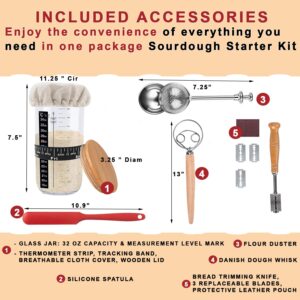 Sourdough Starter Kit - 32oz Capacity Glass Sourdough Starter Jar With Graduated Lines Wooden Lid - Glass Jar For Sourdough Starter - and User Manual - Home Sourdough Bread Baking Supplies Set