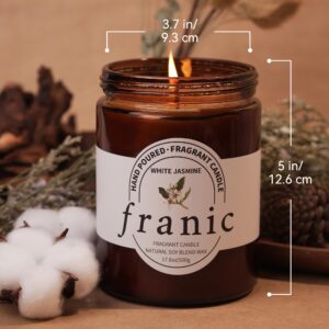 FRANIC White Jasmine Scented Candle, 17.6oz 80 Hours Burn Time, 100% Cotton Wick Uniform Burning, Natural Soy Wax Scented Candle for Home Scented Perfect for Christmas, Birthday, Home