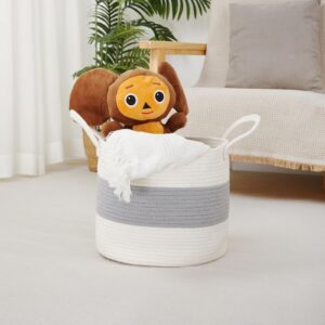 Ladkew Woven Cotton Rope Storage Basket With Handle,Laundry Basket,Blanket Basket Toy Basket Living Room For Organizing