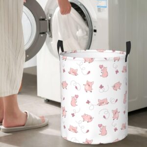 Large Laundry Basket with Handles - Butterfly Cute Pig Pink Baby Kids Dirty Clothes Laundry Hamper