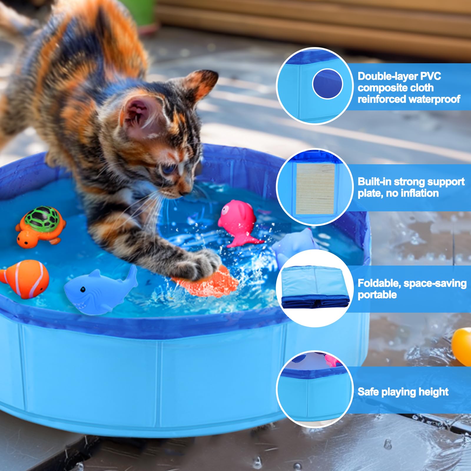 Mity rain Cat Water Toy - Cat Pool with Interactive Fish Toys, Fish Bowl Cat Toys for Indoor Bored Cats Interactive Cat Toys for Indoor Cats, Blue