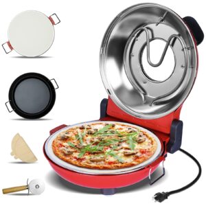 upgrade davivy 12" indoor electric pizza oven with timer & stone & grill pan, countertop pizza oven heats up to 800˚f, portable indoor pizza oven cooker countertop, electric indoor pizza cooker -red