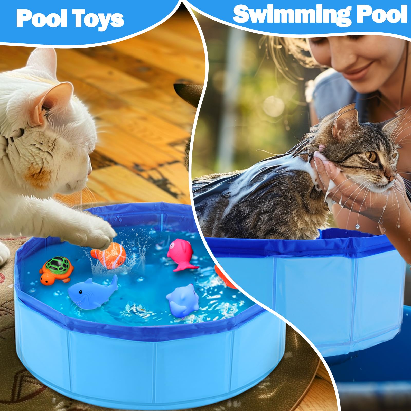 Mity rain Cat Water Toy - Cat Pool with Interactive Fish Toys, Fish Bowl Cat Toys for Indoor Bored Cats Interactive Cat Toys for Indoor Cats, Blue