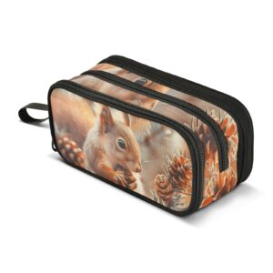 boenle cute squirrels pine cones pencil case box boys girls large pencil pouch zipper compartments big capacity stationery pen bag organizer kids teens adults school