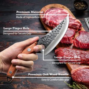 SmileBear Butcher Knife Hand Forged Boning Knife with Sheath Viking Knife Japanese Knife, High Carbon Steel Fillet Chef Knife Meat Cleaver Knife for Kitchen Camping, BBQ