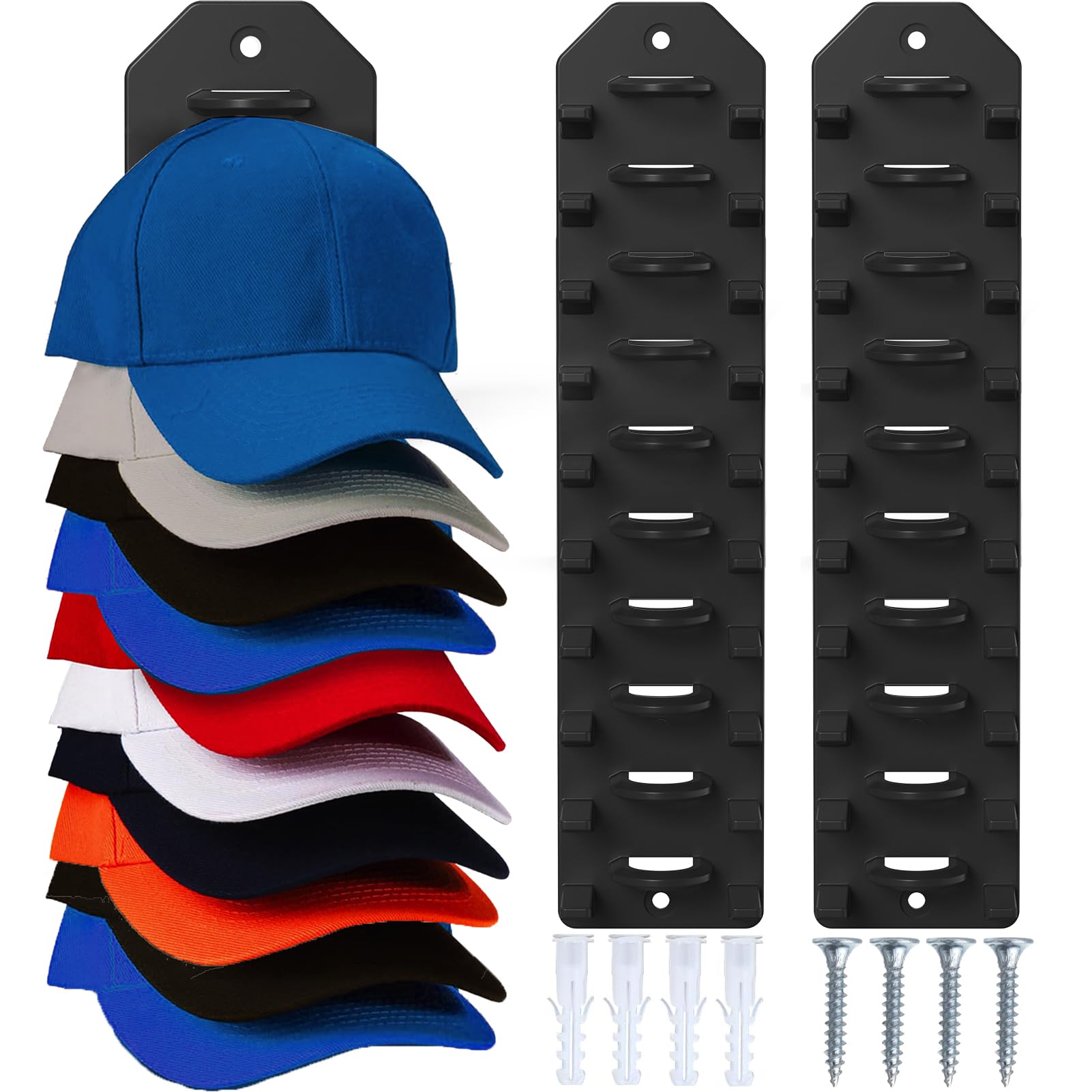 PHAIN 2 Pack Hat Organizer for Baseball Caps,Hat Rack for Wall, Compact Hat Storage Display Holder,Hold Up to 20 Hats,Hat Hanger Strong Adhesive/Wall Drilled for Door,Bedroom,Closet