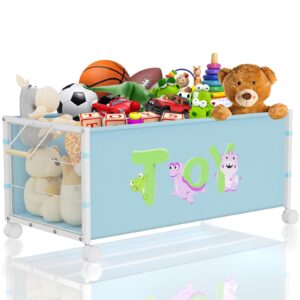 jbbtool large toy box storage, kid toy chest with 360° wheels, oxford cloth metal toy box for boys, girls, stuffed animals, clothes, bedroom, living room