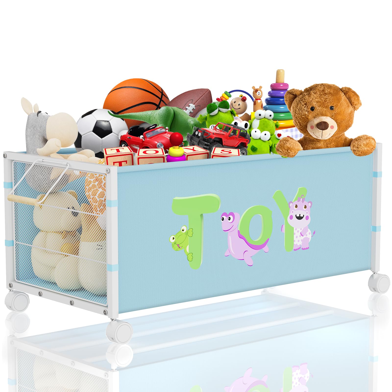 JBBTOOL Large Toy Box Storage, Kid Toy Chest with 360° Wheels, Oxford Cloth Metal Toy Box for Boys, Girls, Stuffed Animals, Clothes, Bedroom, Living Room