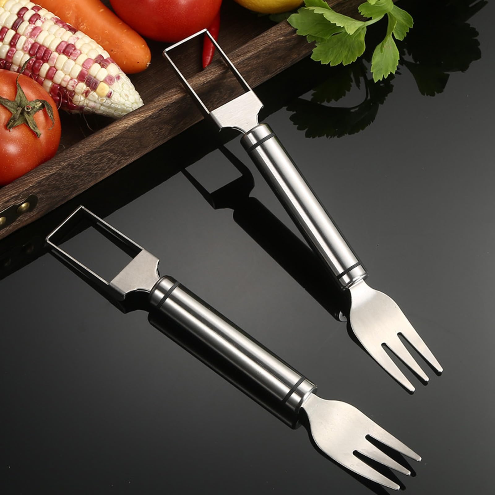 2 Pack Stainless Steel Fruit Cutter, 2-in-1 Portable Watermelon Fork Slicer Cutter Melon Cube Cutter Watermelon Fork Slicer Cutter Slicer Tool Quickly Fruit Forks Slicer for Home Kitchen Gadget