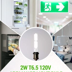 TobeBright T6.5 LED Exit Sign Light Bulbs,2W Refrigerator Light Bulb,20W T6.5 120V Intermediate Base E17 Clear Appliance Bulb Equivalent,for Refrigerator Freezer,Daylight 6000K(2-Pack)