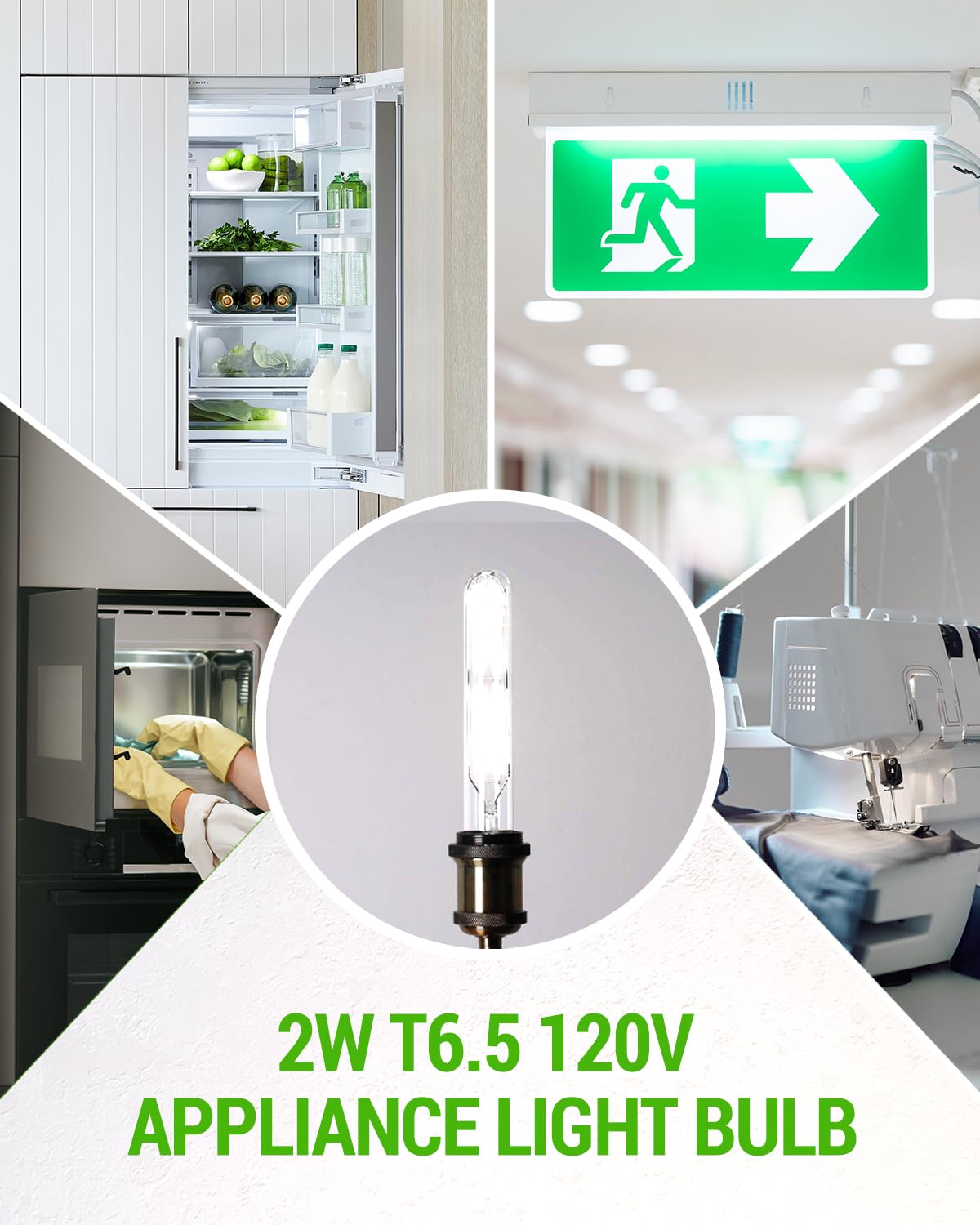 TobeBright T6.5 LED Exit Sign Light Bulbs,2W Refrigerator Light Bulb,20W T6.5 120V Intermediate Base E17 Clear Appliance Bulb Equivalent,for Refrigerator Freezer,Daylight 6000K(2-Pack)