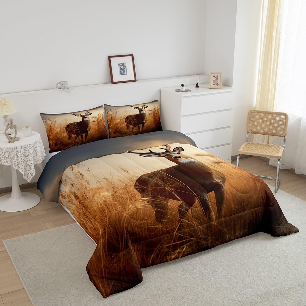 Feelyou Deer Comforter Set Forest Hunting Bedding Set for Kids Boys Girls Wild Animal Quilt Set Western Farmhouse Comforter Queen Size