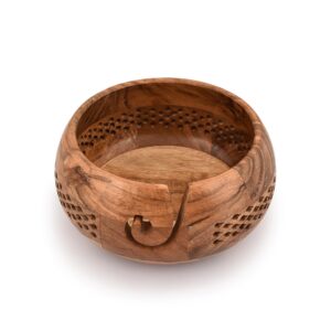 Kimona Yarn Storage Wooden Yarn Bowl Hand Made for Knitting and Crochet Crocheting Accessories and Supplies Organizer (7" x 7" x 4")