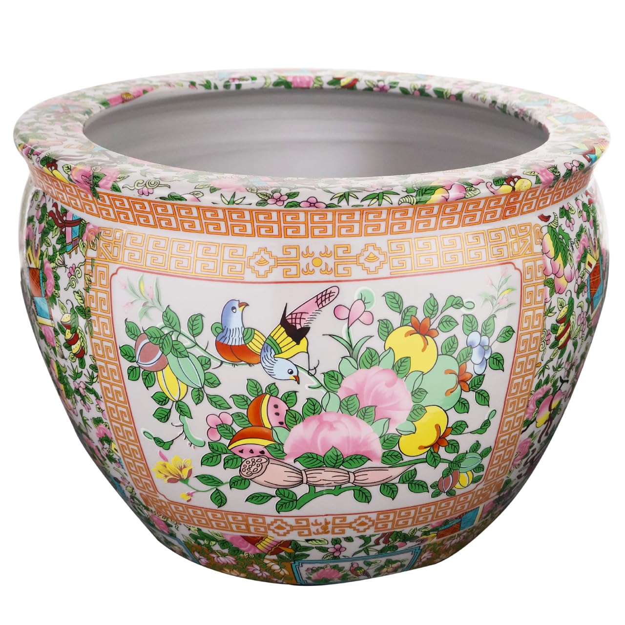 Oriental Furniture Warehouse Rose Medallion Asian Fishbowl Cachepot Planter for Indoor or Outdoor Garden