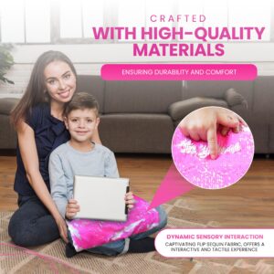 SENSORY4U Weighted Lap Pad for Kids - 5lb Sensory Lap Blanket with Sequin Flip Fabric for Tactile Stimulation Engagement - Sensory Companion for Everyday Use (Pink)