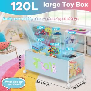 JBBTOOL Large Toy Box Storage, Kid Toy Chest with 360° Wheels, Oxford Cloth Metal Toy Box for Boys, Girls, Stuffed Animals, Clothes, Bedroom, Living Room