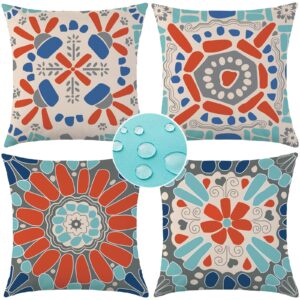 mimkus outdoor waterproof pillow covers 18x18 set of 4 decorative throw pillow covers boho geometric cushion covers for couch garden patio home decor