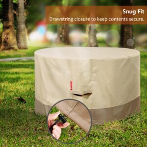 SheeChung Fire Pit Cover Round 44" D x 24" H Waterproof 600D Heavy Duty Patio Gas Fire Pit Cover Shelter Fits 40-44 Inch Outdoor Firepit Table Beige