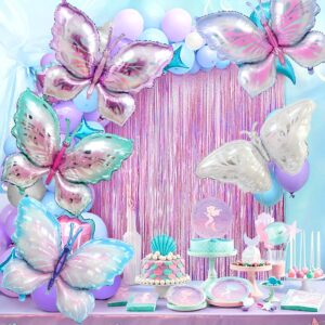 ROPCIA 10 PCS Butterfly Balloons, Gradient Giant Butterfly Foil Mylar Balloon Butterfly Birthday Decorations for Butterfly Theme Birthday Party Wedding Shower Party Decoration Supplies