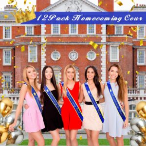 Lasnten 14 Pcs Homecoming Party Prom Sashes, Including 12 Pcs Homecoming Court Sashes and 2 Pcs Crown Prom King and Queen Sashes for Homecoming School Party Accessories (Blue, Gold)