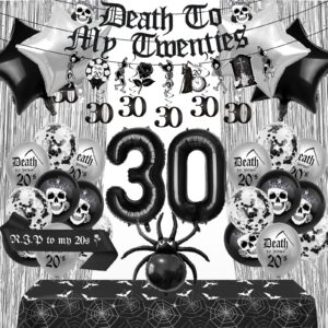 tsvate death to my 20s decorations, 30th birthday decorations for him, rip to my 20s birthday decorations, black 30th birthday decorations, 30 balloon numbers, table cloth, cheers to 30 years dirty 30