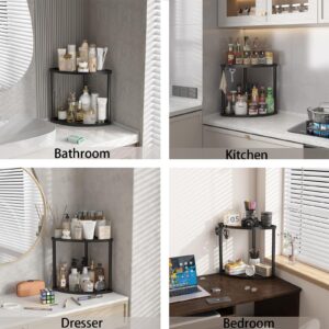 KOKSTOP 2-Tier Bathroom Counter Organizer, Metal Counter Corner Storage for Bathroom, Countertop, Modern Vanity Makeup Bathroom Shelf for Home, Kitchen, Black